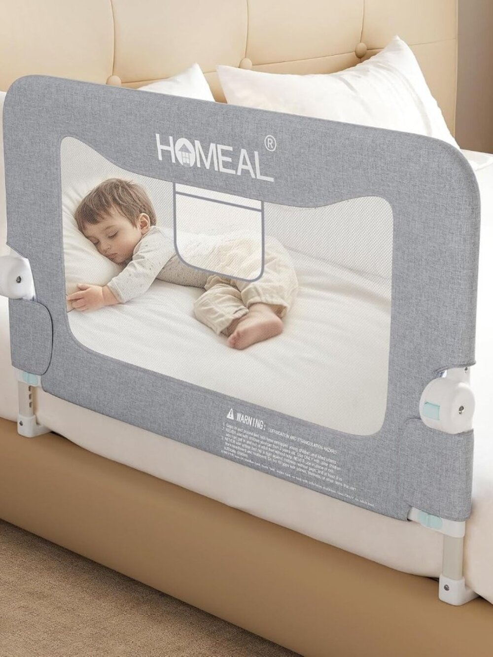 Bed Rail for Toddlers，32" x 26" Grey, Foldable Tall Baby Bed Rail Guard for Easy